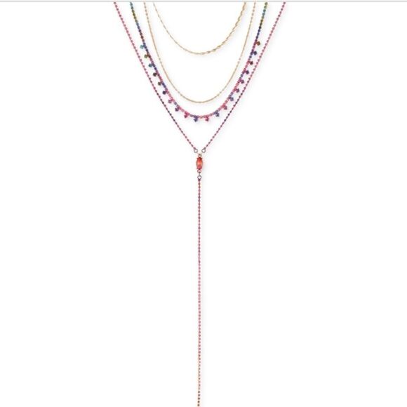 NWT  Womens Guess Gold-Tone W/Rainbow Colored Stones Lariat Y-Necklace - Picture 1 of 2